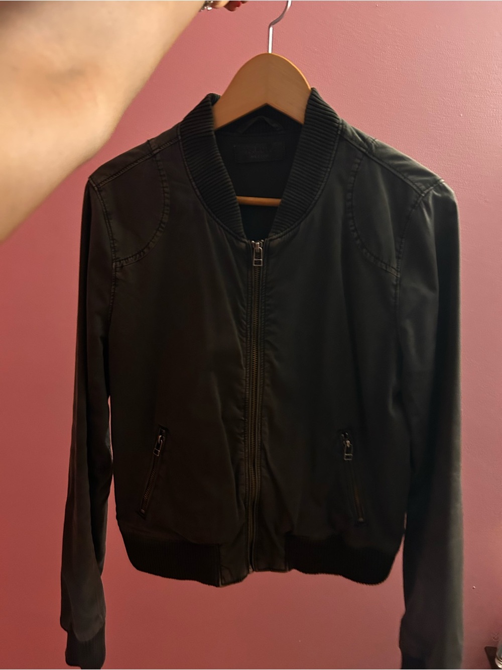 Aritzia 100% Cotton Talula Women’s Grey Bomber Style Jacket Zip Front